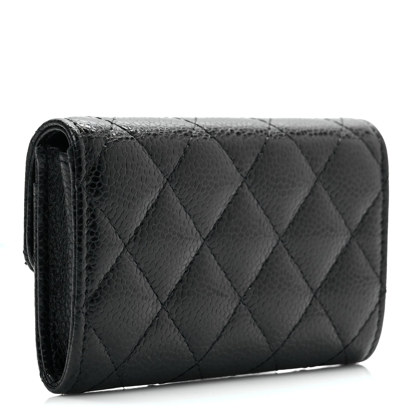 Caviar Quilted Flap Card Holder Black