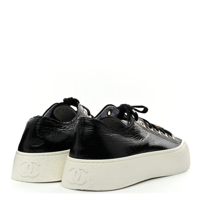 Chanel Shiny Aged Calfskin Womens CC Platform Sneakers 40 Black 5 of 9
