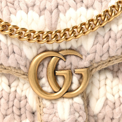 Gucci Wool Houndstooth Woven Small GG Marmont Shoulder Bag Beige White Sand 8 of 10