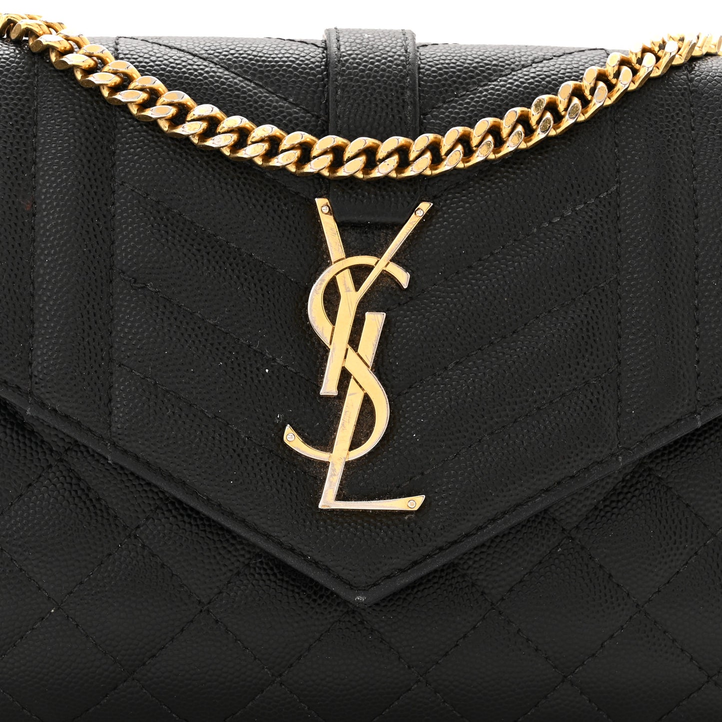 Grain De Poudre Mixed Matelasse Triquilt Monogram Chain Wallet Black