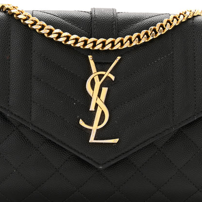 Saint Laurent Grain De Poudre Mixed Matelasse Triquilt Monogram Chain Wallet Black 7 of 10