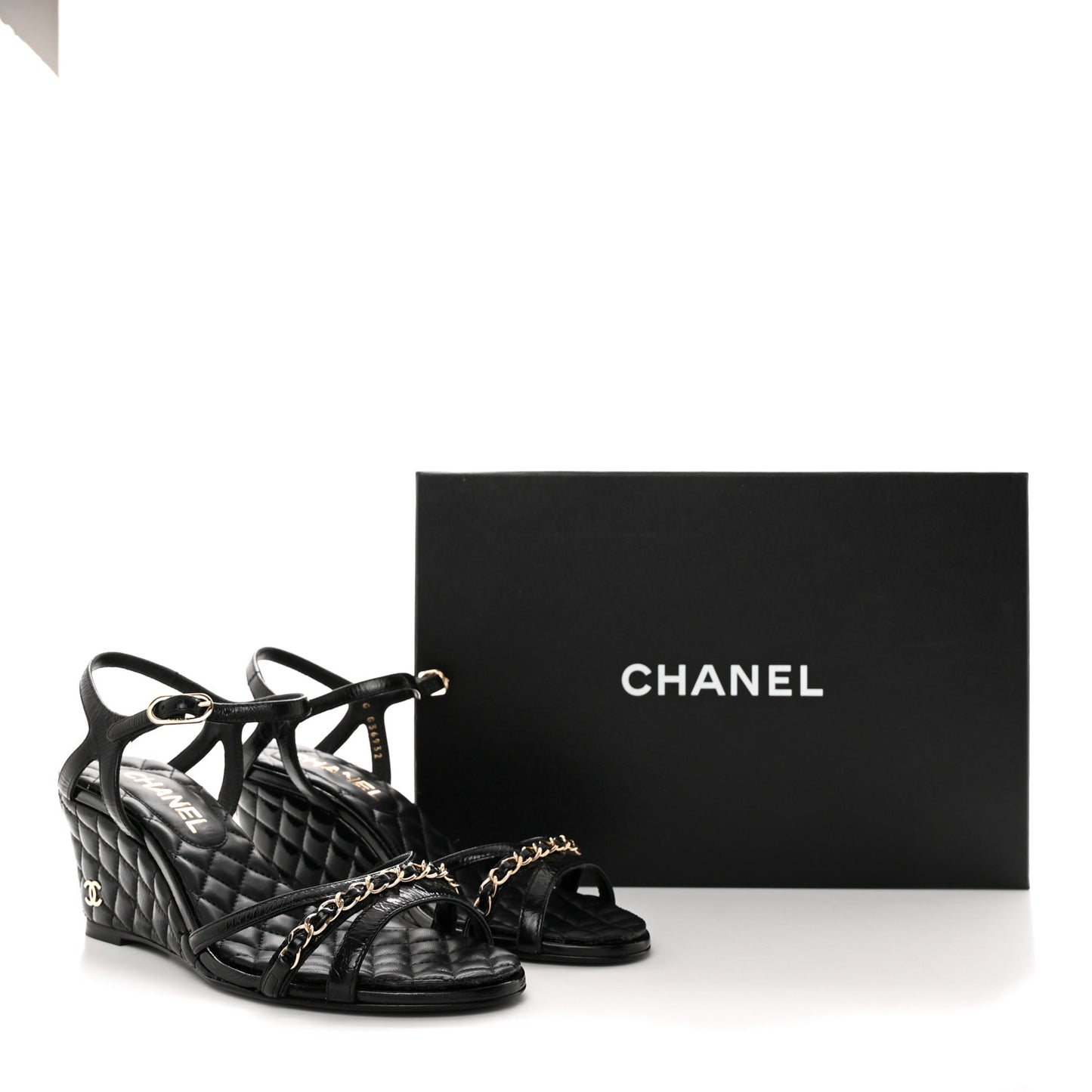 Crumpled Calfskin Quilted Wedge Sandals 37 Black