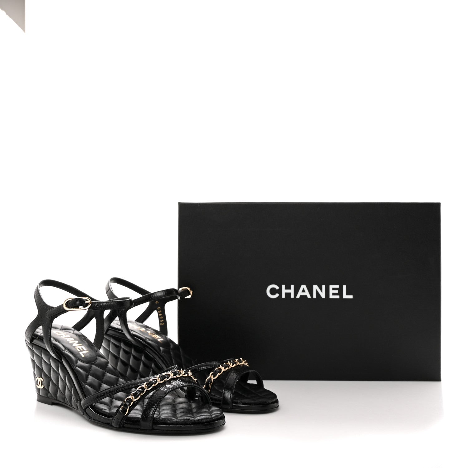 Chanel Crumpled Calfskin Quilted Wedge Sandals 37 Black 9 of 9