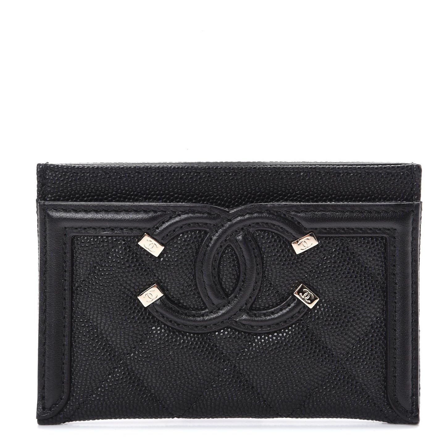 Caviar Quilted Filigree Card Holder Black