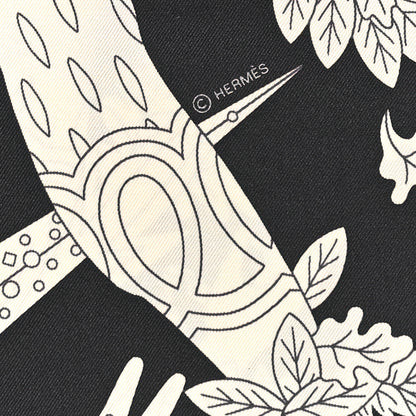 Hermes Silk Le Sacre Des Saisons Scarf 90 Bleu Black Creme 4 of 5