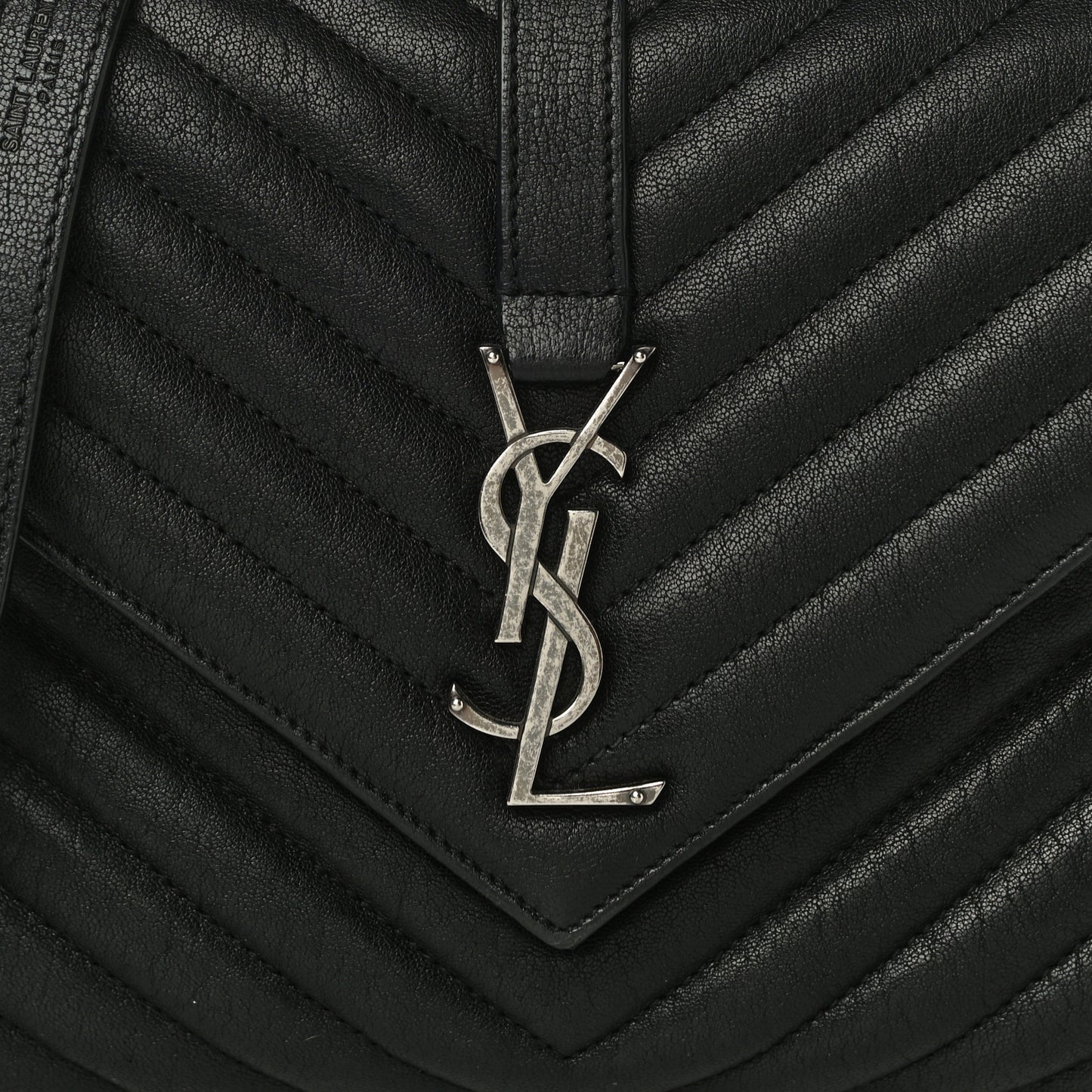 Sheepskin Matelasse Chevron Monogram Medium College Bag Black