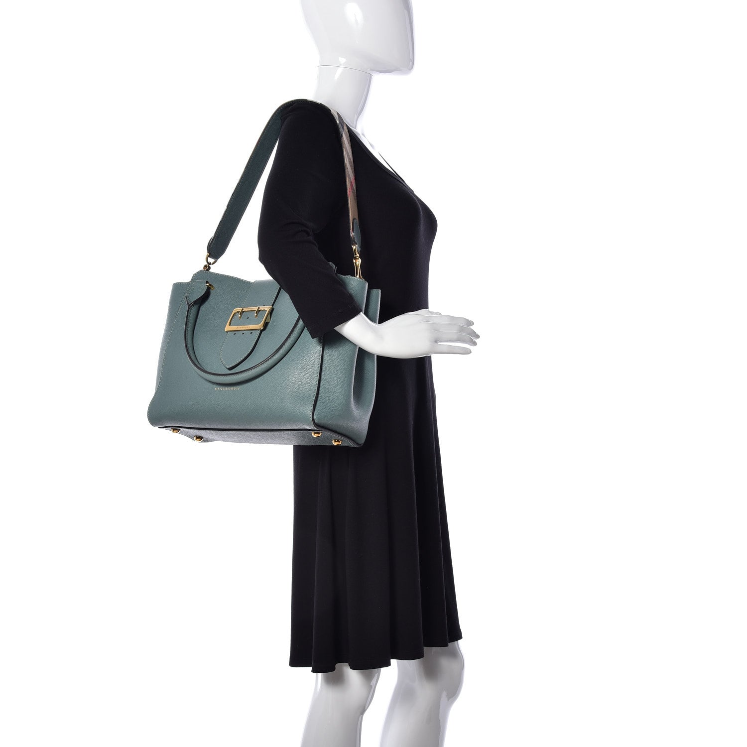 Burberry Soft Grain Calfskin Medium Buckle Tote Celadon Blue 3 of 16
