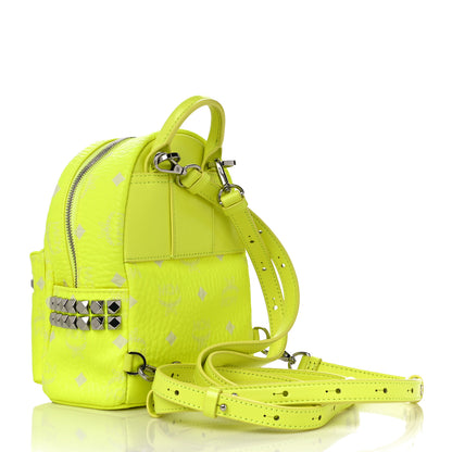 MCM Visetos Side Stud X-Mini Stark Bebe Boo Backpack Neon Yellow 3 of 10