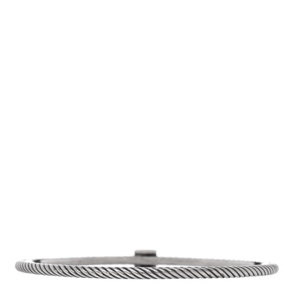 David Yurman Sterling Silver Black Diamond Square Station Cable Bangle Bracelet 2 of 3