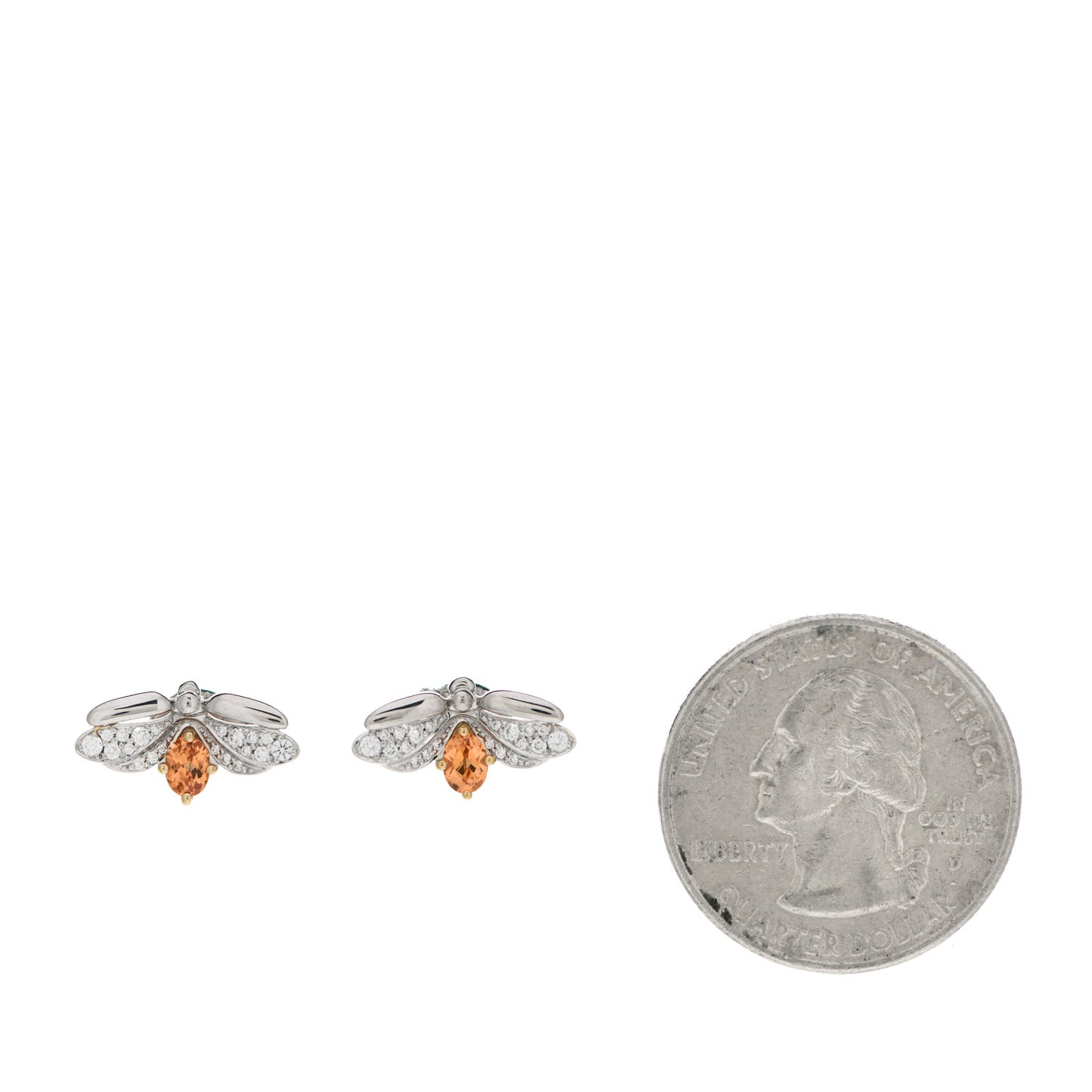 Platinum 18K Yellow Gold Diamond Spessartine Paper Flowers Firefly Earrings
