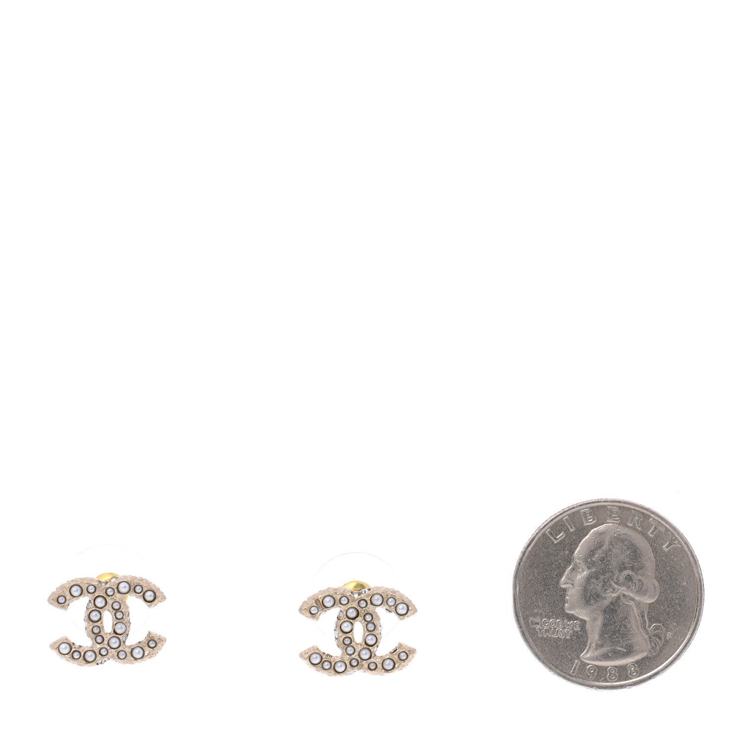 Chanel Metal Graduated Pearl Crystal CC Earrings Light Gold 2 of 5