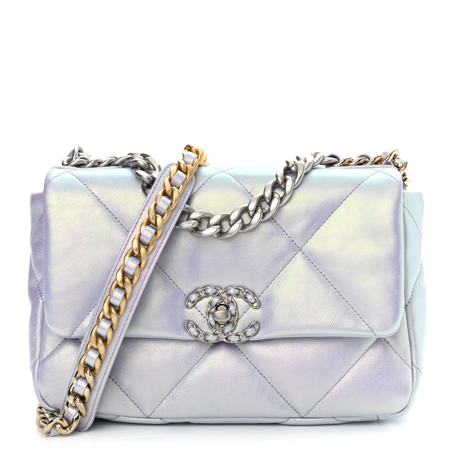 Chanel Iridescent Calfskin Quilted Medium Chanel 19 Flap Light Purple Blue 1 of 10