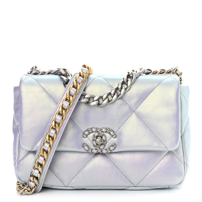 Chanel Iridescent Calfskin Quilted Medium Chanel 19 Flap Light Purple Blue 1 of 10