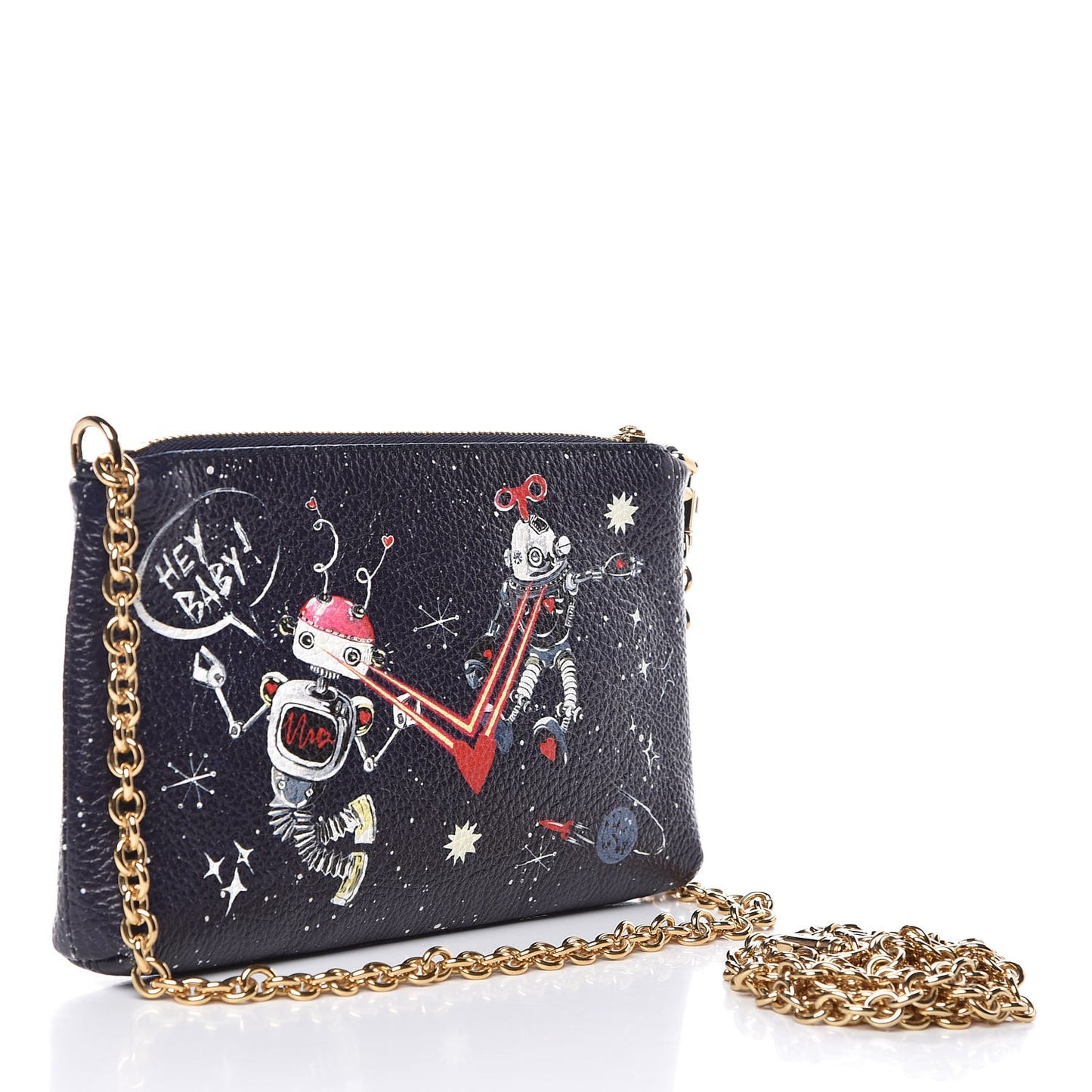 Grained Calfskin Space Robot Crossbody Black