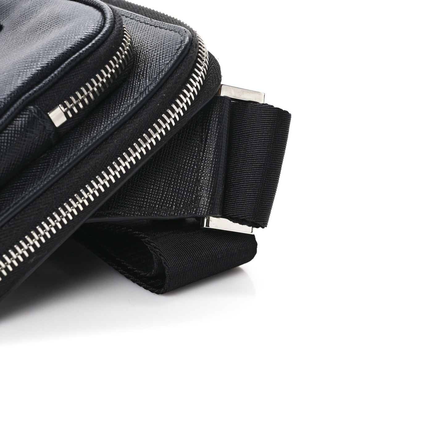 Saffiano Travel Double Zip Crossbody Belt Bag Black