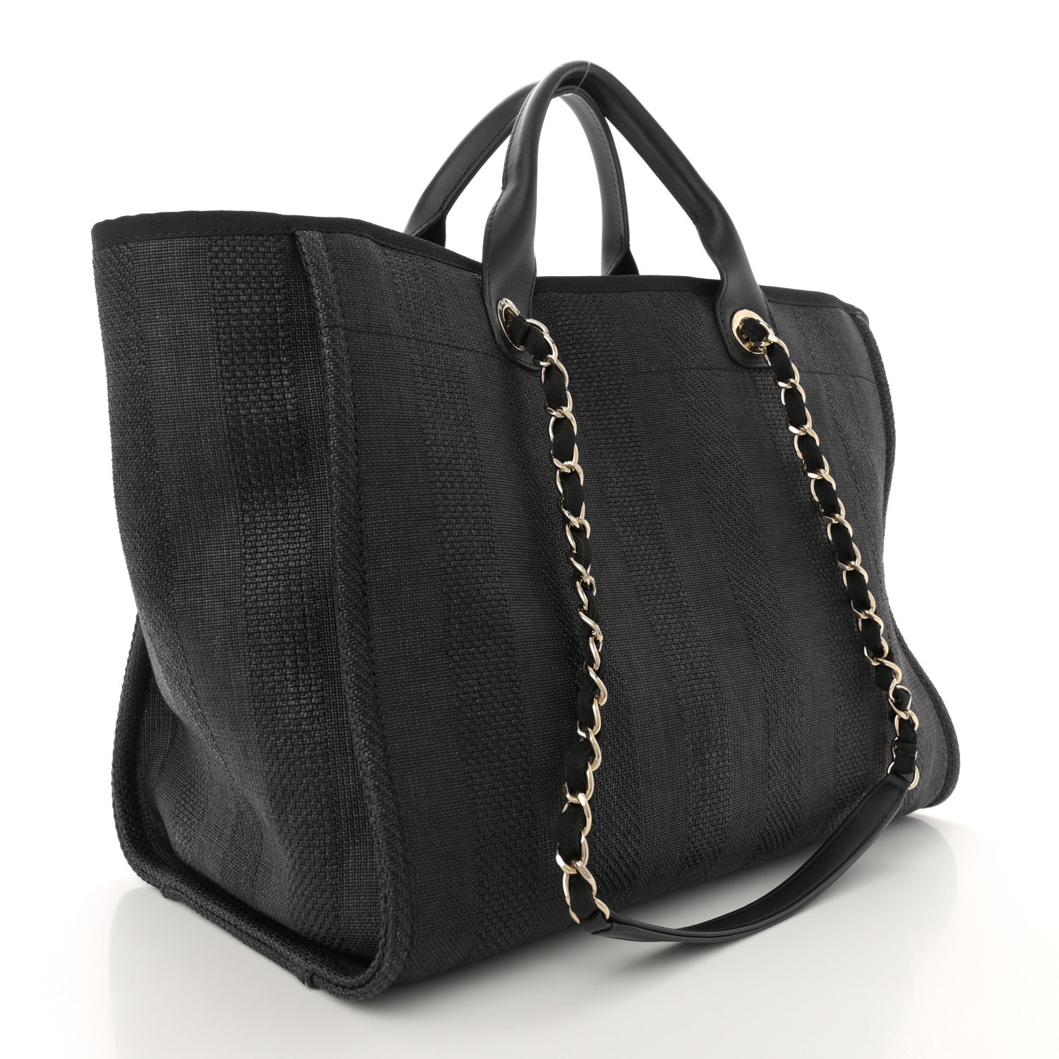 Chanel Mixed Fibers Calfskin Striped Medium Deauville Tote Black 3 of 12
