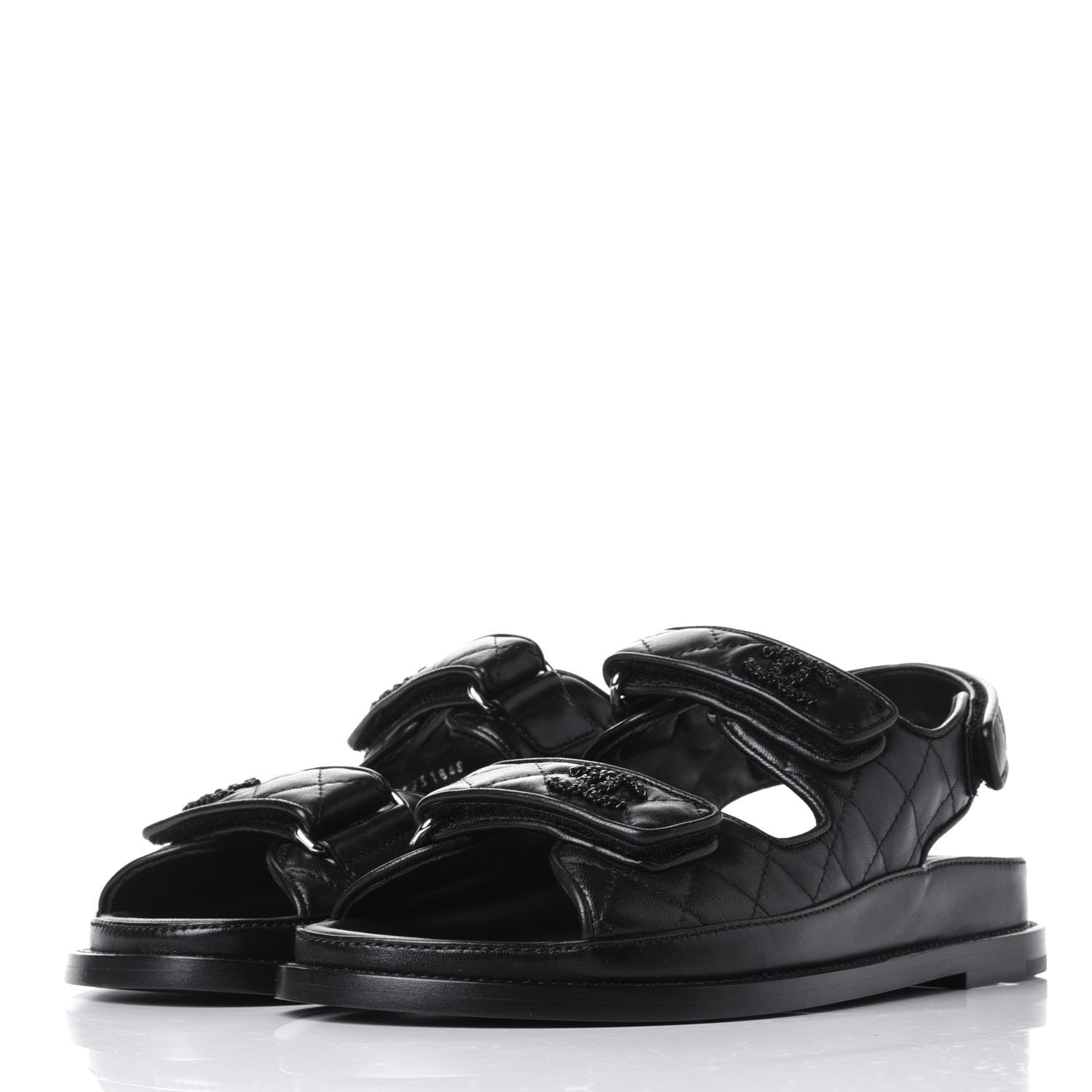Chanel Lambskin Velcro Dad Sandals 37.5 Black 3 of 11
