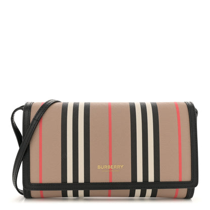 Burberry E-Canvas Icon Stripe Hannah Wallet With Detachable Strap Archive Beige Black 1 of 11