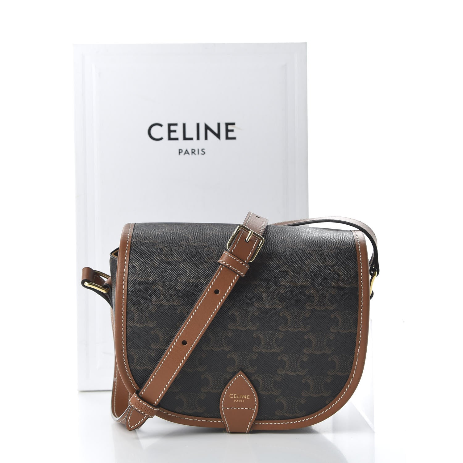 Celine Triomphe Canvas Medium Folco Bag Tan 10 of 10
