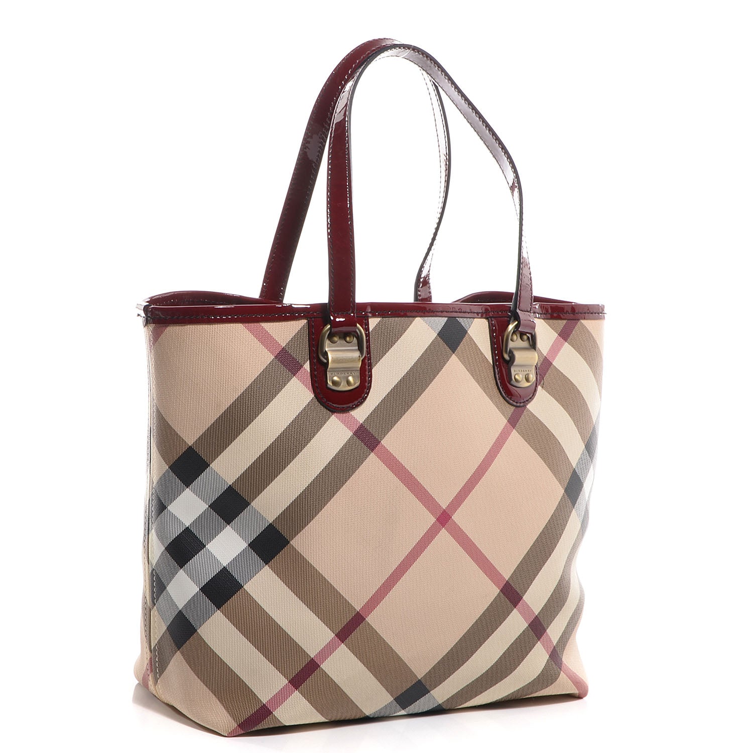Burberry Patent Trim Small Nova Check Tote Red 3 of 10
