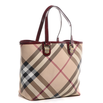 Burberry Patent Trim Small Nova Check Tote Red 3 of 10