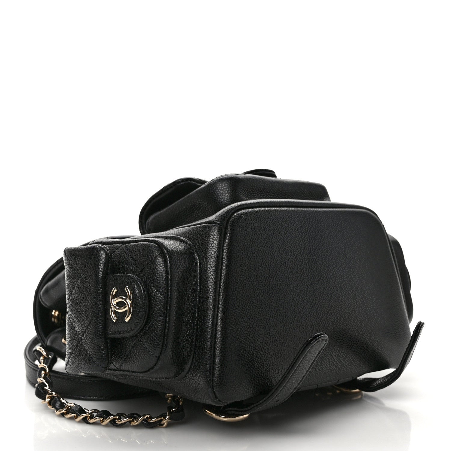 Chanel Shiny Caviar Quilted Small Pockets Drawstring Backpack Black 4 of 10