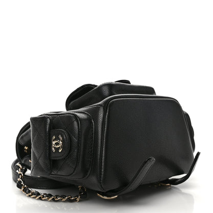 Chanel Shiny Caviar Quilted Small Pockets Drawstring Backpack Black 4 of 10