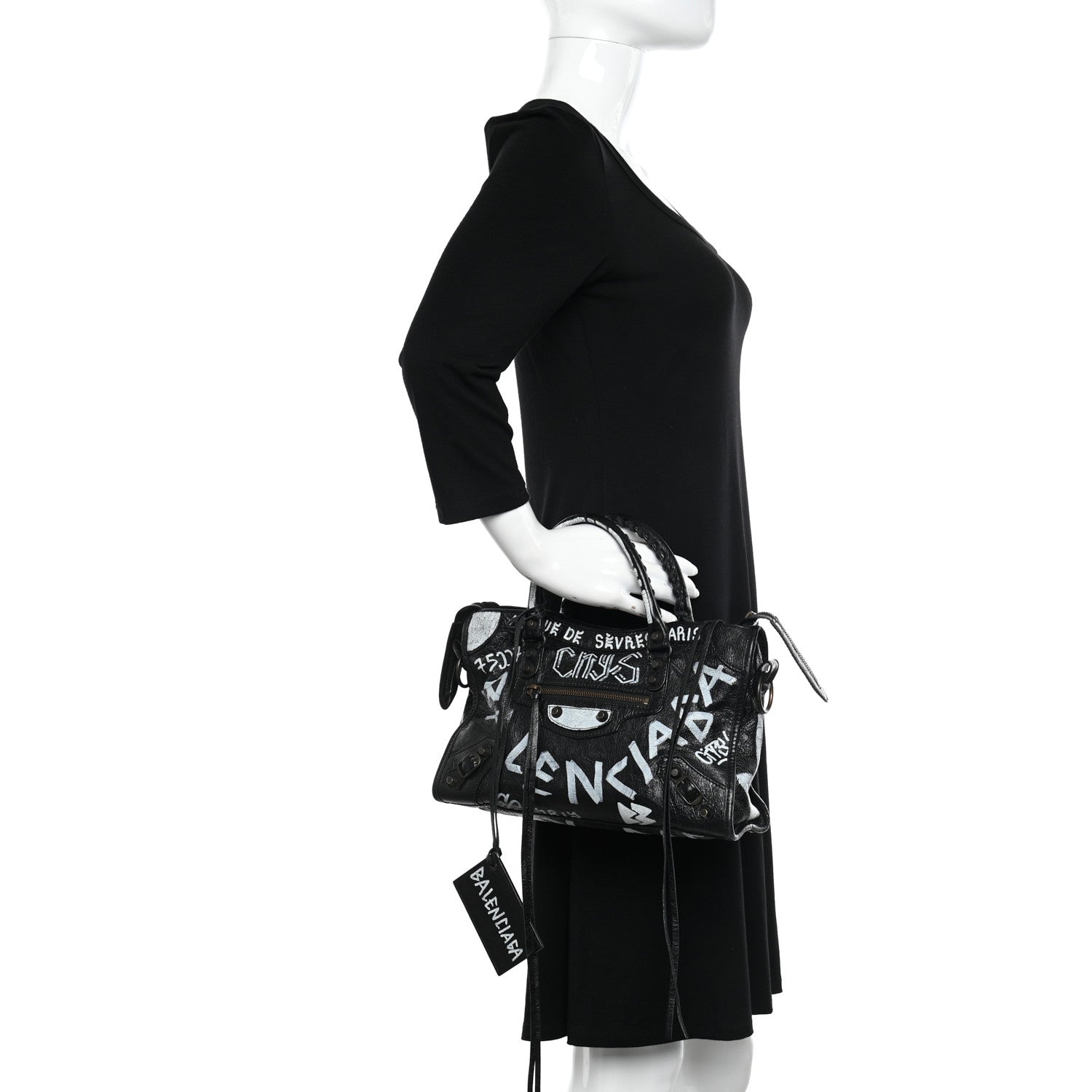 Balenciaga Agneau Classic Hardware Graffiti All Over S City Black 3 of 11