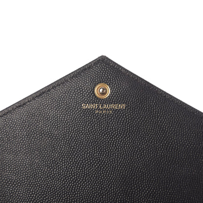 Saint Laurent Grain De Poudre Matelasse Chevron Monogram Chain Wallet Black 7 of 18