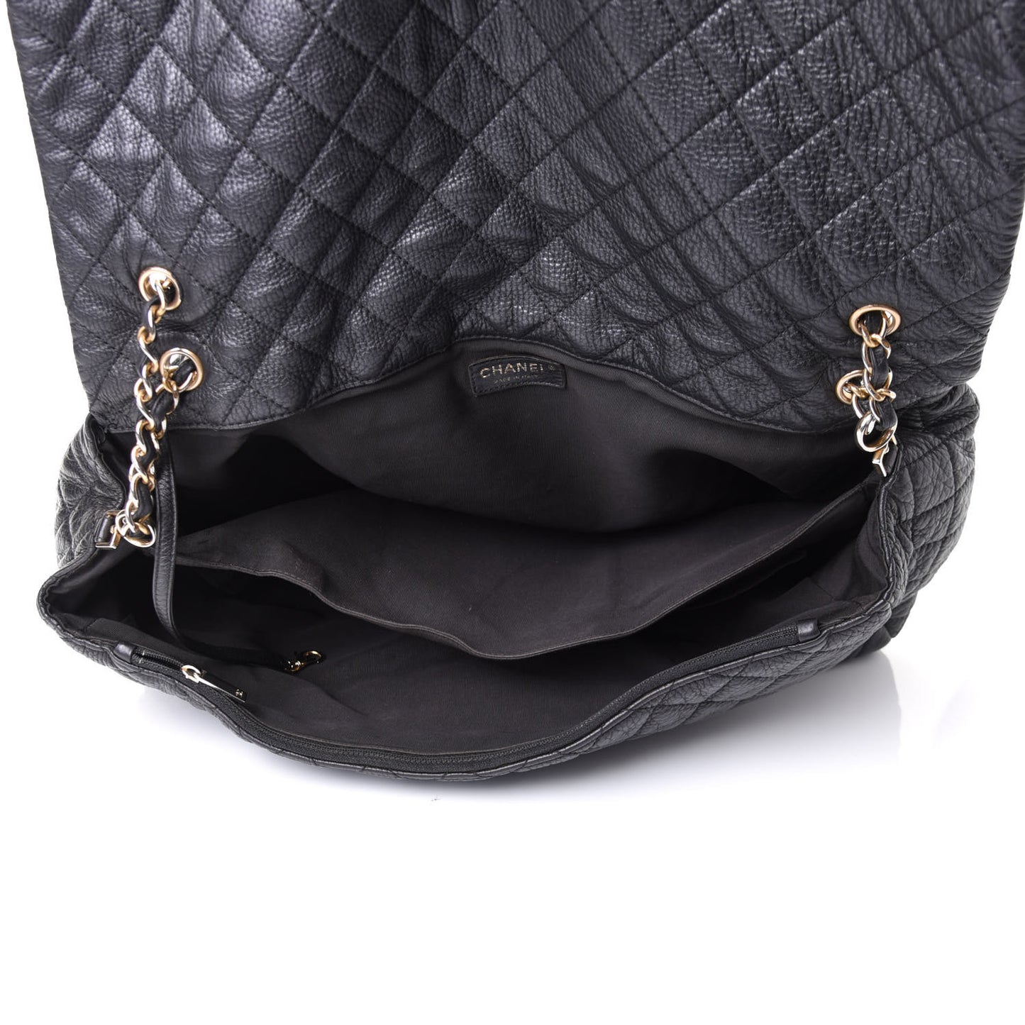 Calfskin Quilted XXL Travel Flap Bag Black