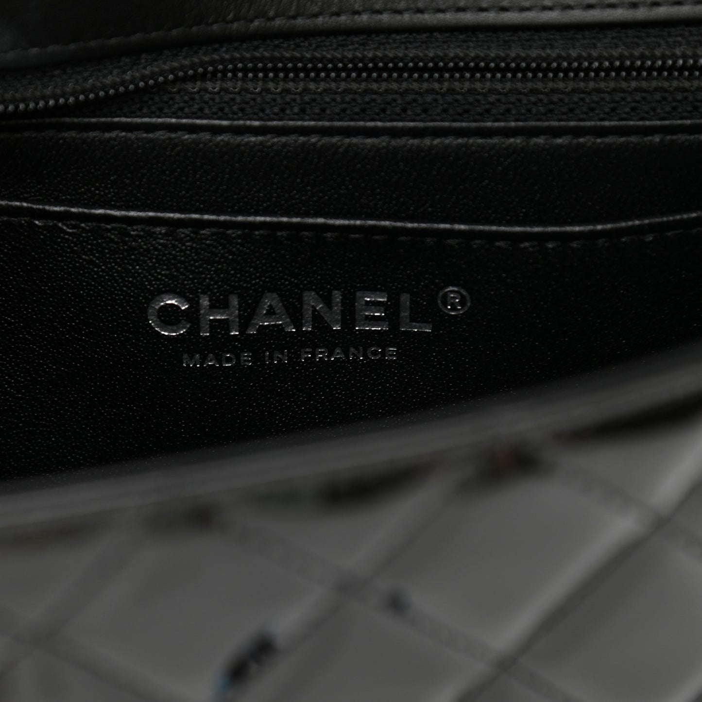 Patent Calfskin Quilted Mini Rectangular Flap So Black