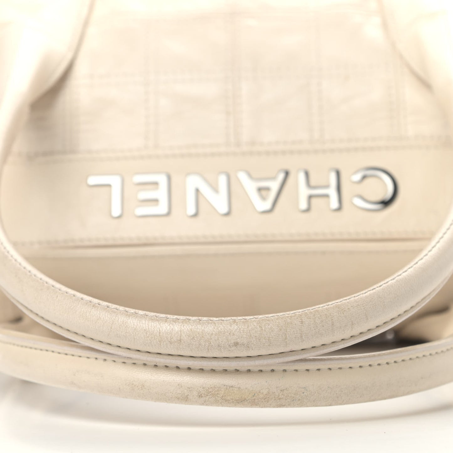 Lambskin Square Stitched Lax Large Tote White