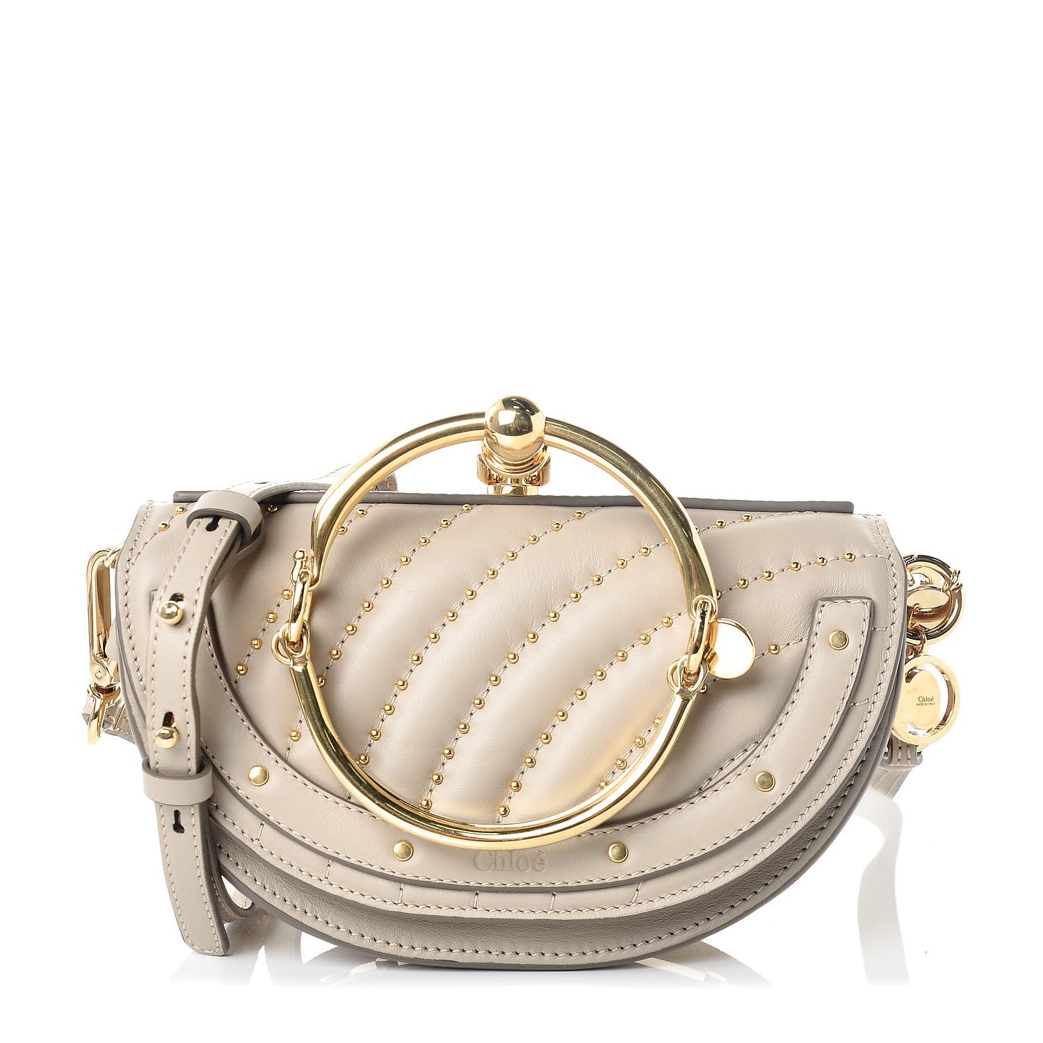 Chloe Calfskin Lambskin Quilted Studded Small Nile Bracelet Minaudiere Bag Pastel Grey 1 of 8