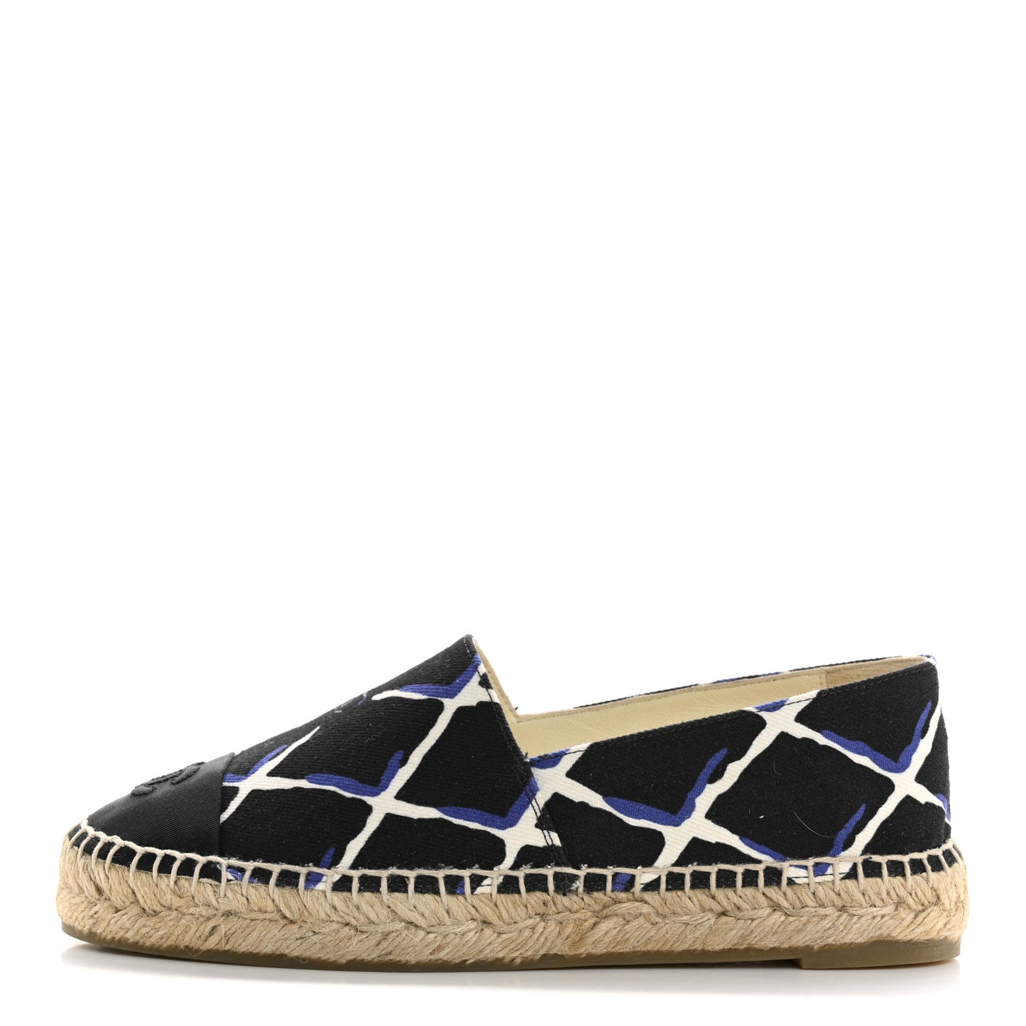 Printed Canvas Grosgrain Espadrilles 36 Blue Black