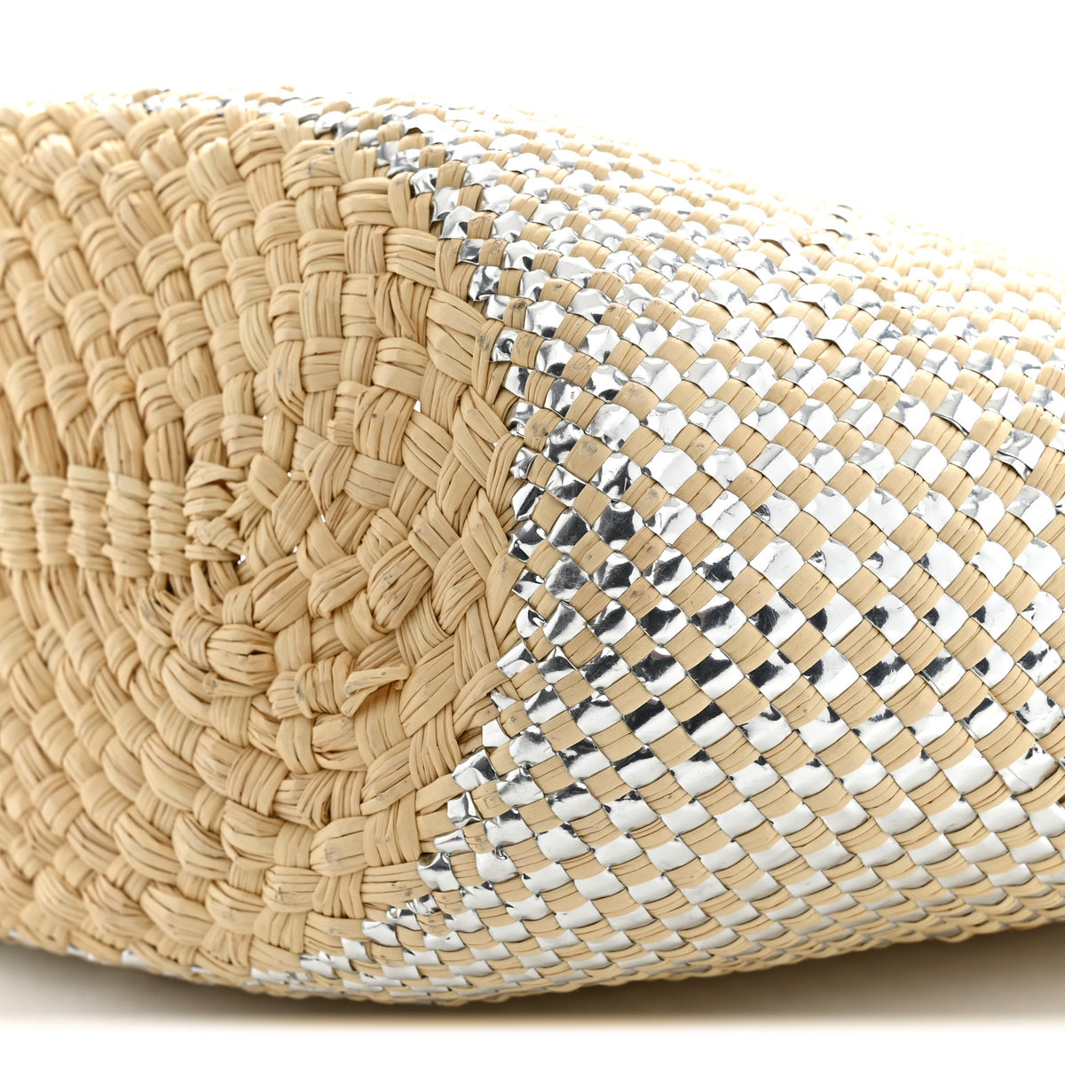 Loewe Calfskin Raffia Paulas Ibiza Sparkling Metallic Anagram Basket Tote Bag Natural Silver 10 of 11