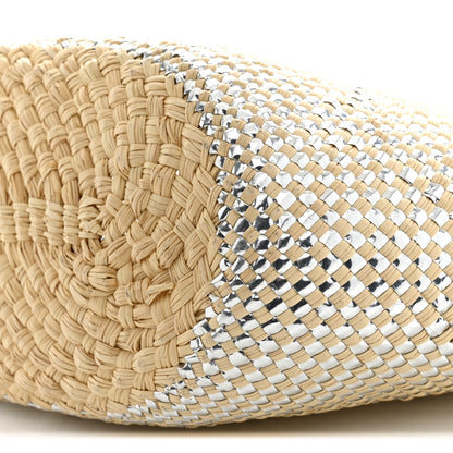 Loewe Calfskin Raffia Paulas Ibiza Sparkling Metallic Anagram Basket Tote Bag Natural Silver 10 of 11