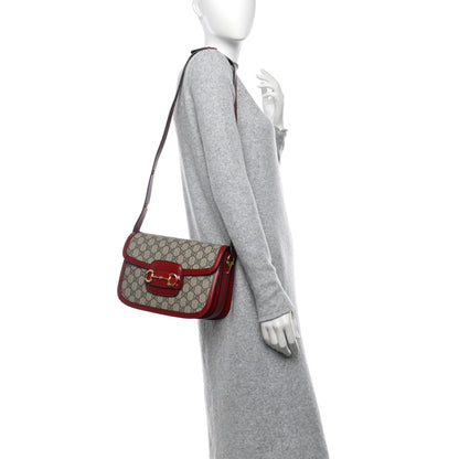 Gucci GG Supreme Monogram Azalea Calfskin Horsebit 1955 Shoulder Bag Beige Ebony New Cherry Red 2 of 10