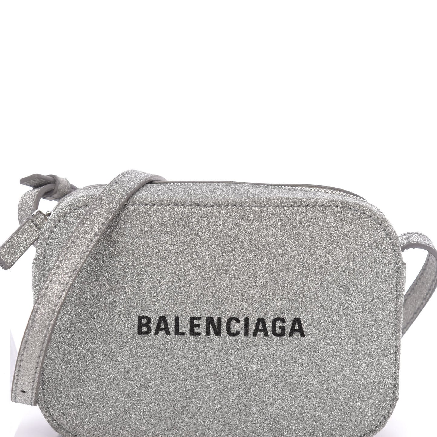 Glitter Calfskin Logo XS Everyday Camera Bag Silver