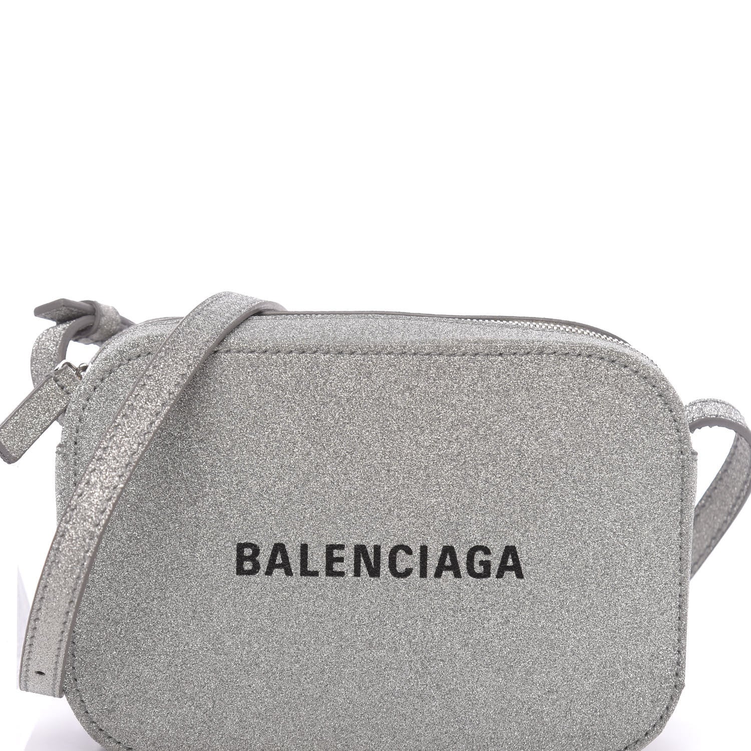Balenciaga Glitter Calfskin Logo XS Everyday Camera Bag Silver 10 of 10