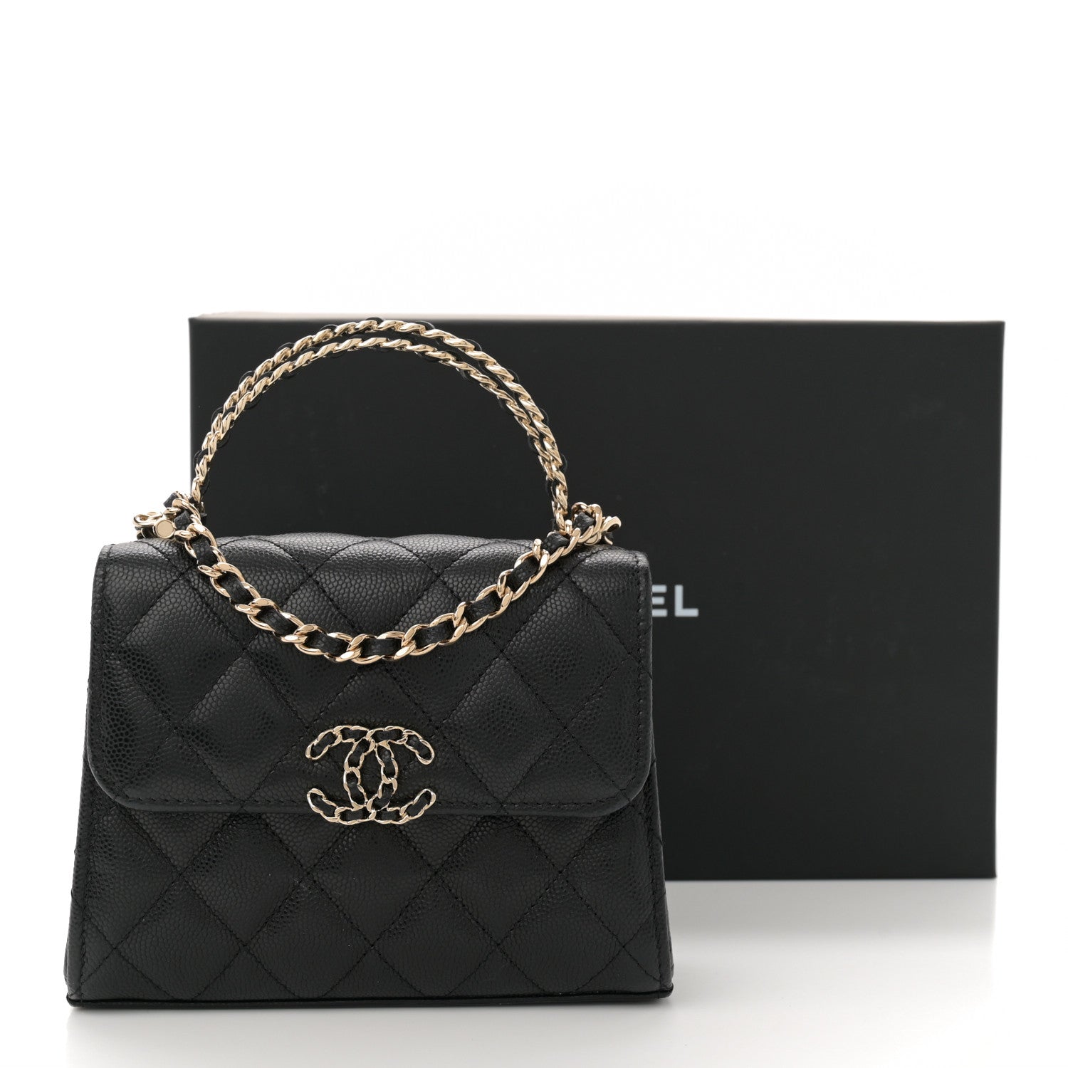 Chanel Caviar Quilted Double Chain Top Handle Flap With Chain Black 11 of 11