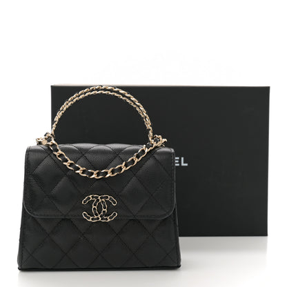 Chanel Caviar Quilted Double Chain Top Handle Flap With Chain Black 11 of 11