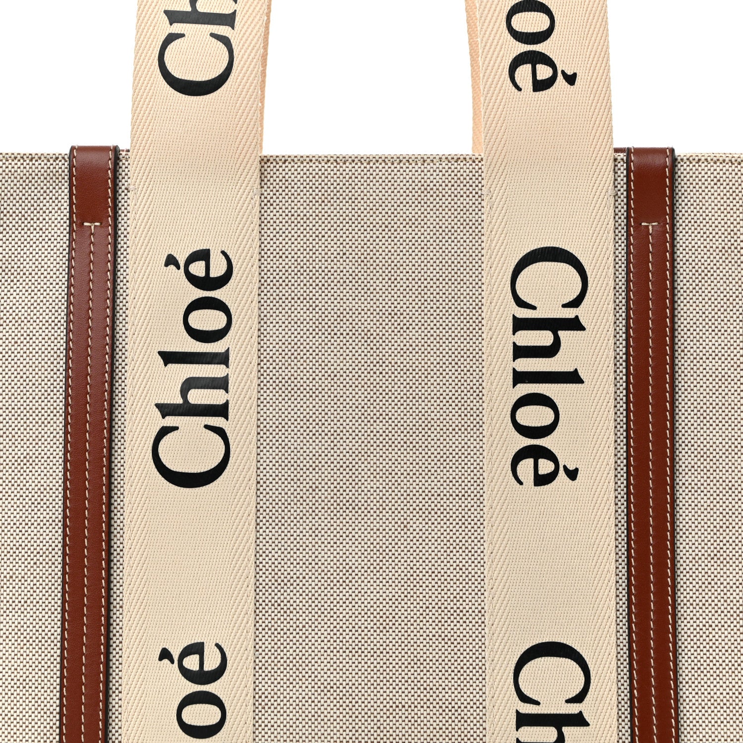 Chloe Cotton Calfskin Medium Woody Ribbon Tote White Brown 8 of 10