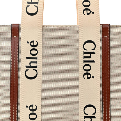 Chloe Cotton Calfskin Medium Woody Ribbon Tote White Brown 8 of 10