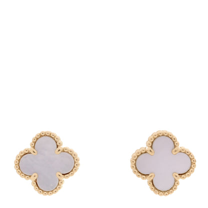 Van Cleef & Arpels 18K Yellow Gold Mother of Pearl Sweet Alhambra Earrings 1 of 5