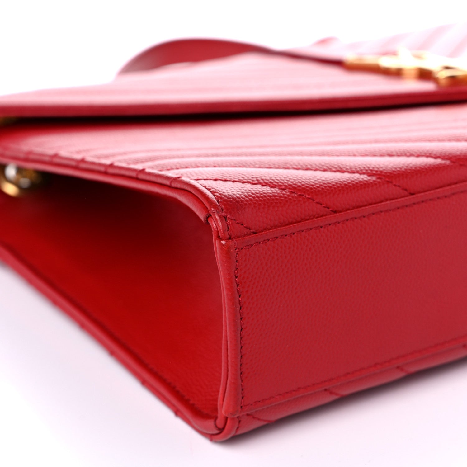 Saint Laurent Grain De Poudre Matelasse Chevron Large Monogram Satchel Lipstick Red 9 of 14