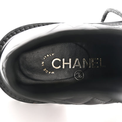 Chanel Shiny Calfskin Quilted Lace Up Combat Boots 35.5 Black 9 of 18