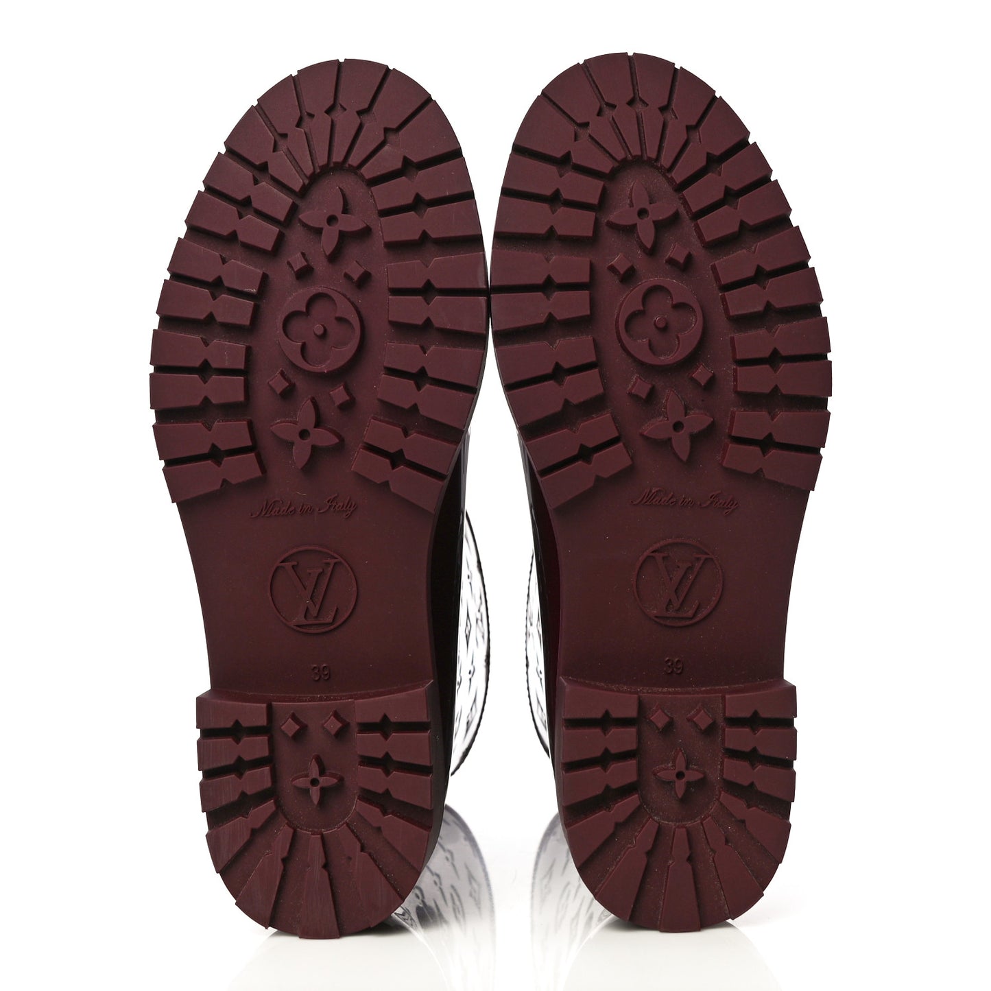 Rubber Embossed Monogram Drops Flat Half Boots 39 Burgundy