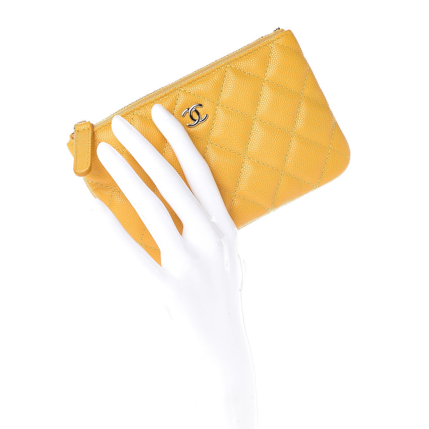 Caviar Quilted Small Cosmetic Case Yellow