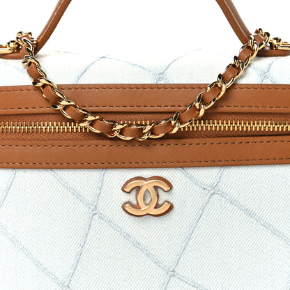 Chanel Denim Calfskin Quilted Coco Beach Top Handle Long Vanity Blue Brown 8 of 12
