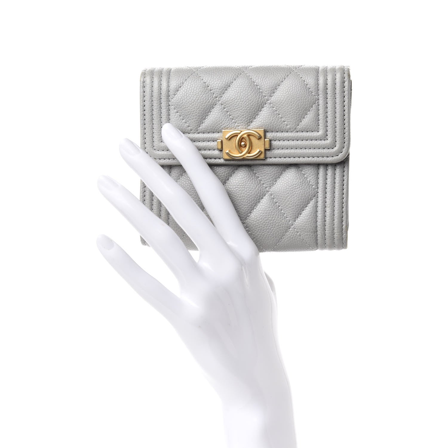 Chanel Caviar Quilted Compact Boy Flap Wallet Grey 2 of 9